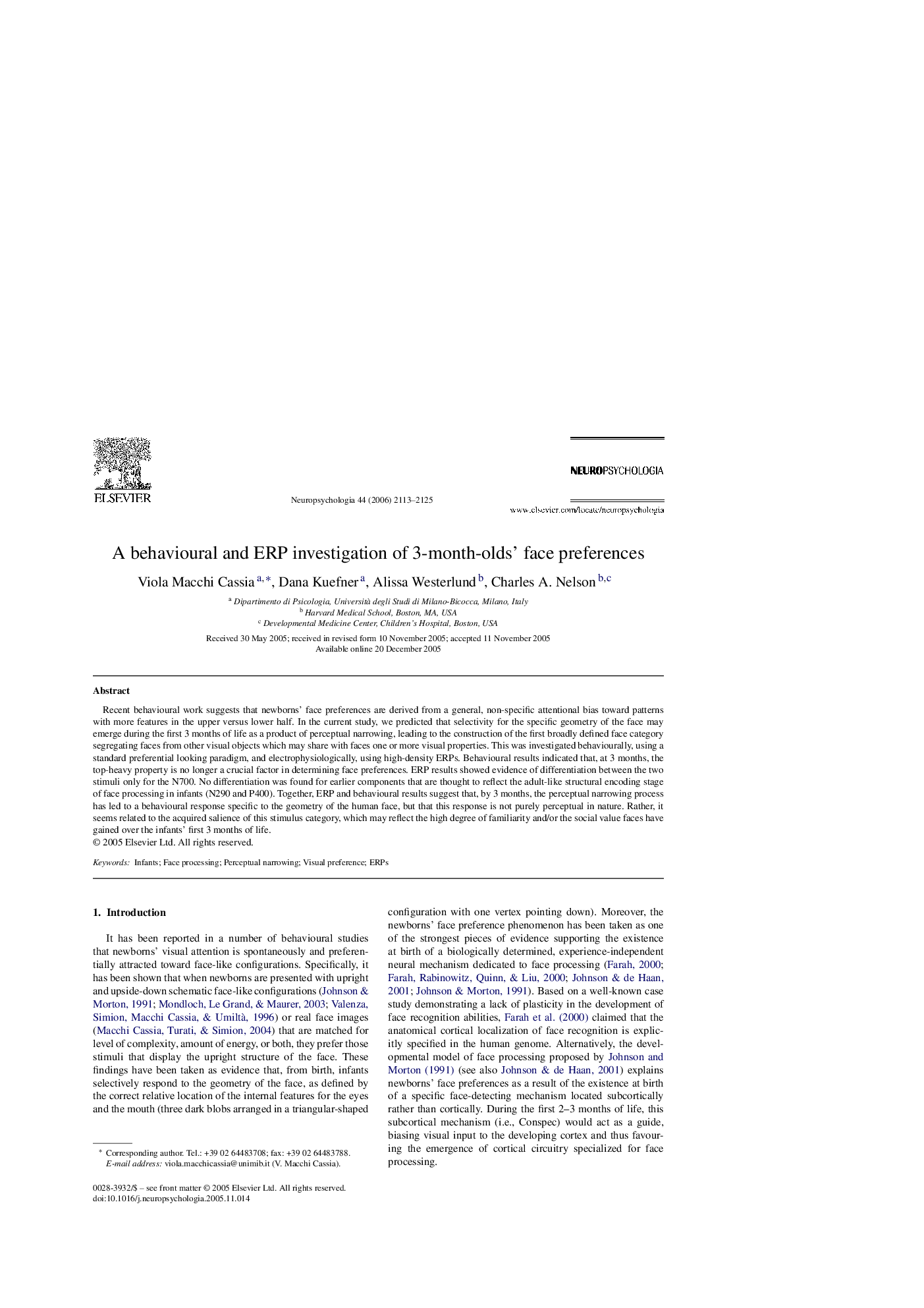 A behavioural and ERP investigation of 3-month-olds’ face preferences