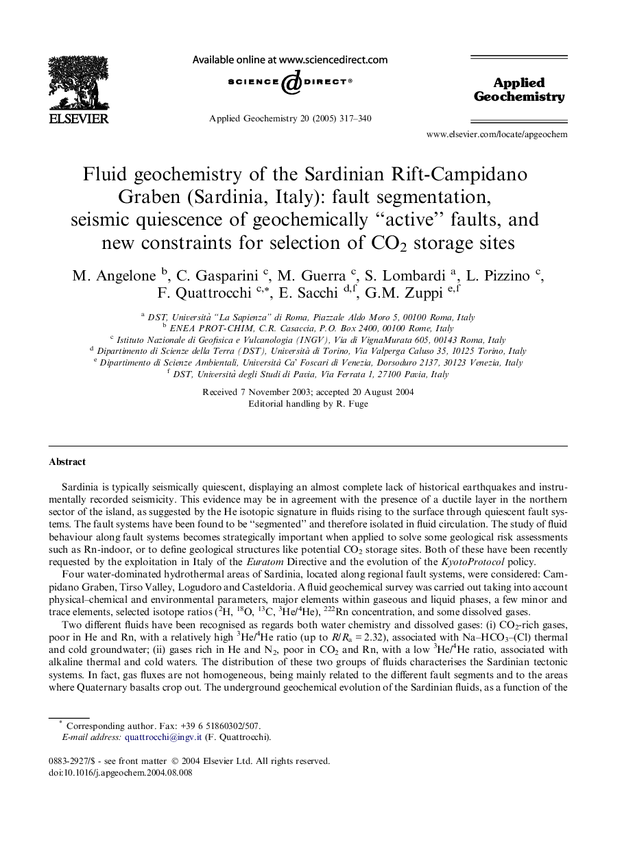 Fluid geochemistry of the Sardinian Rift-Campidano Graben (Sardinia, Italy): fault segmentation, seismic quiescence of geochemically “active” faults, and new constraints for selection of CO2 storage sites