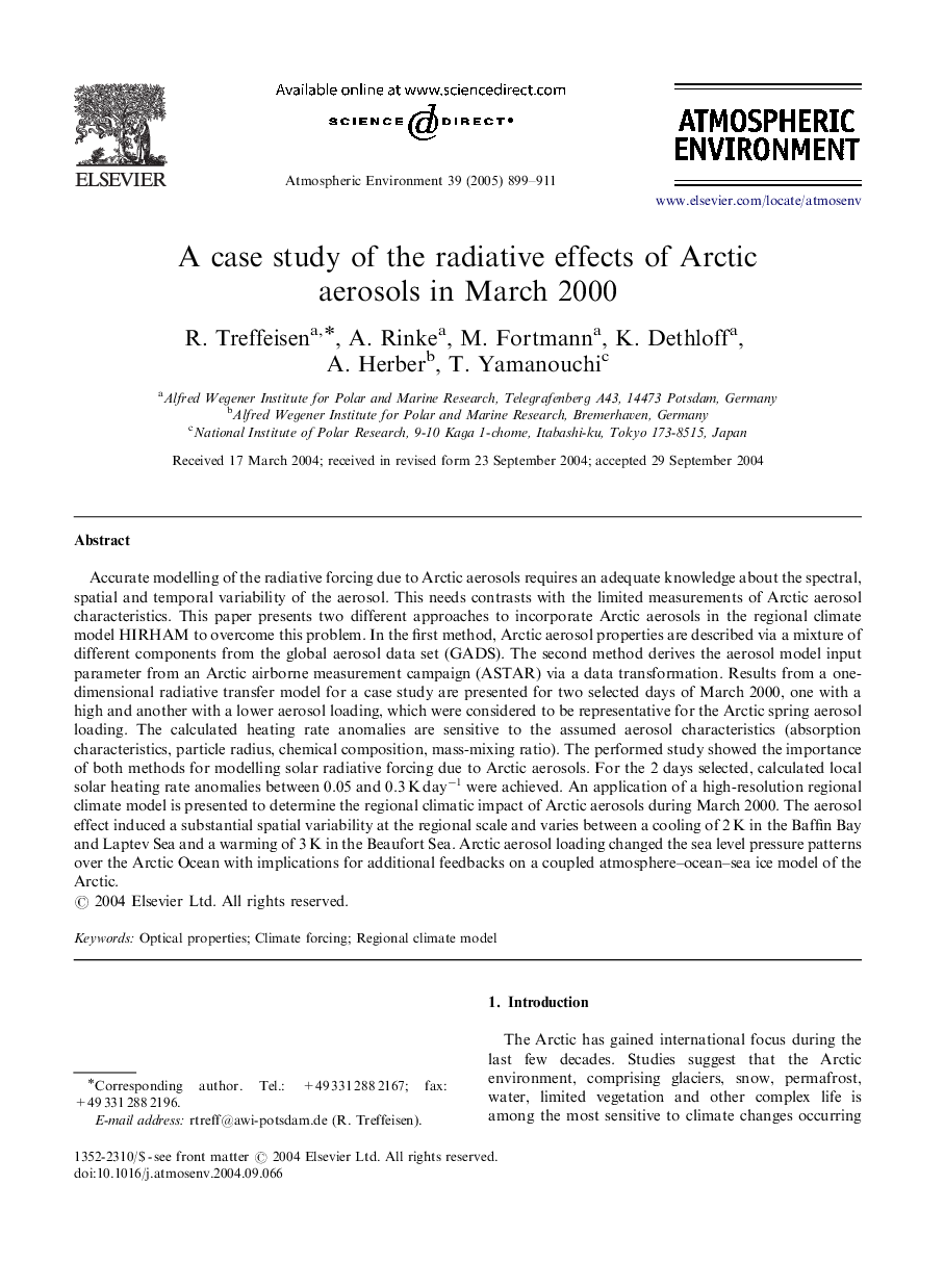 A case study of the radiative effects of Arctic aerosols in March 2000