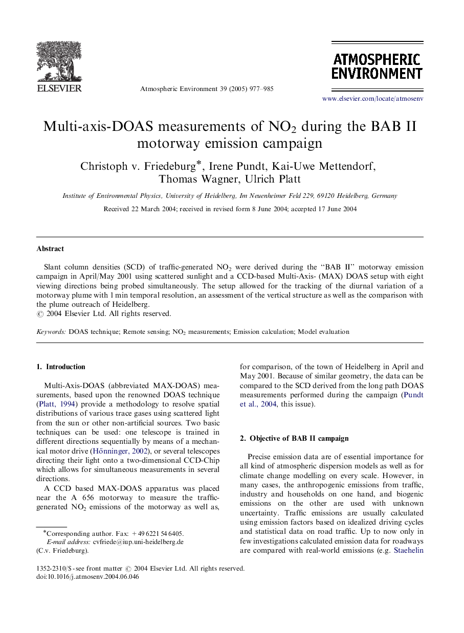 Multi-axis-DOAS measurements of NO2 during the BAB II motorway emission campaign