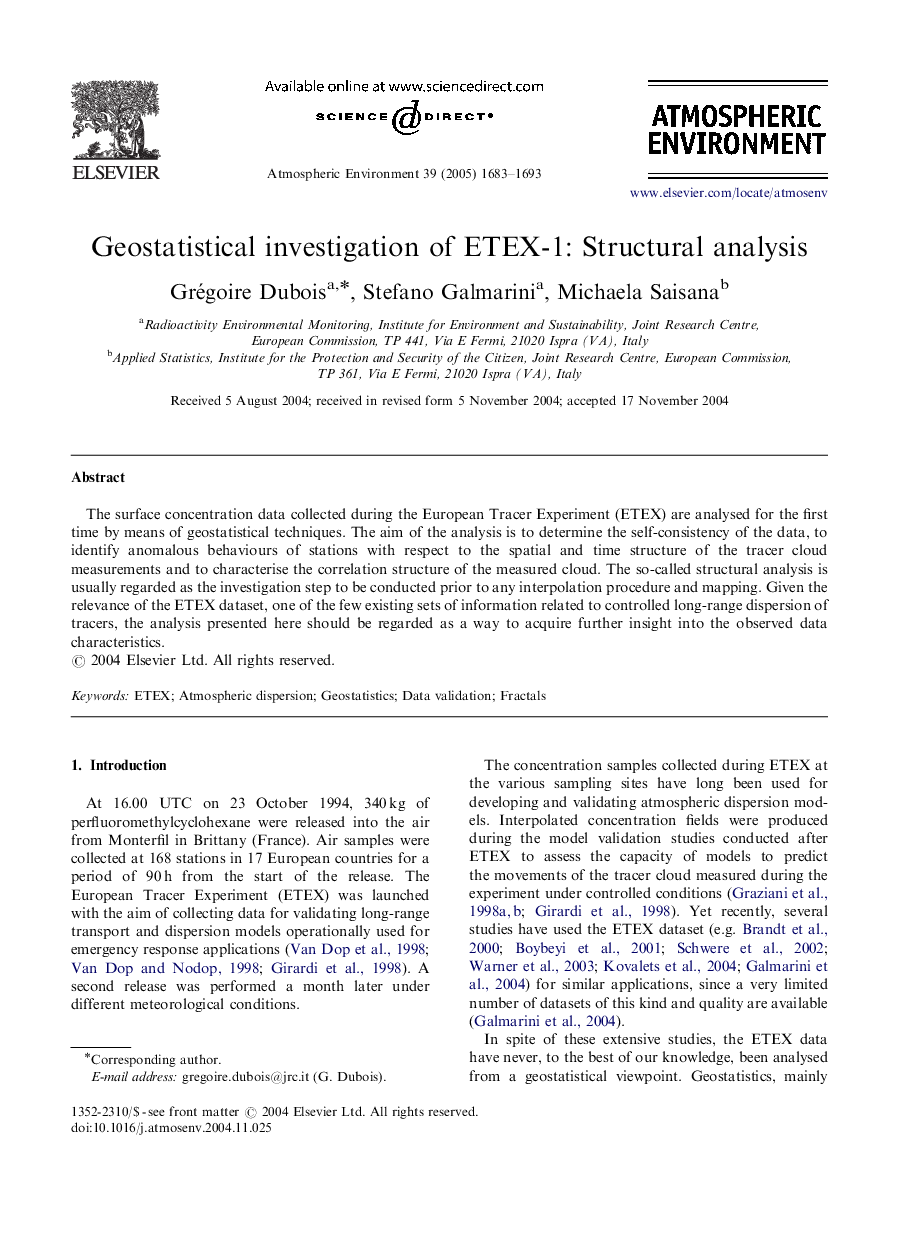 Geostatistical investigation of ETEX-1: Structural analysis