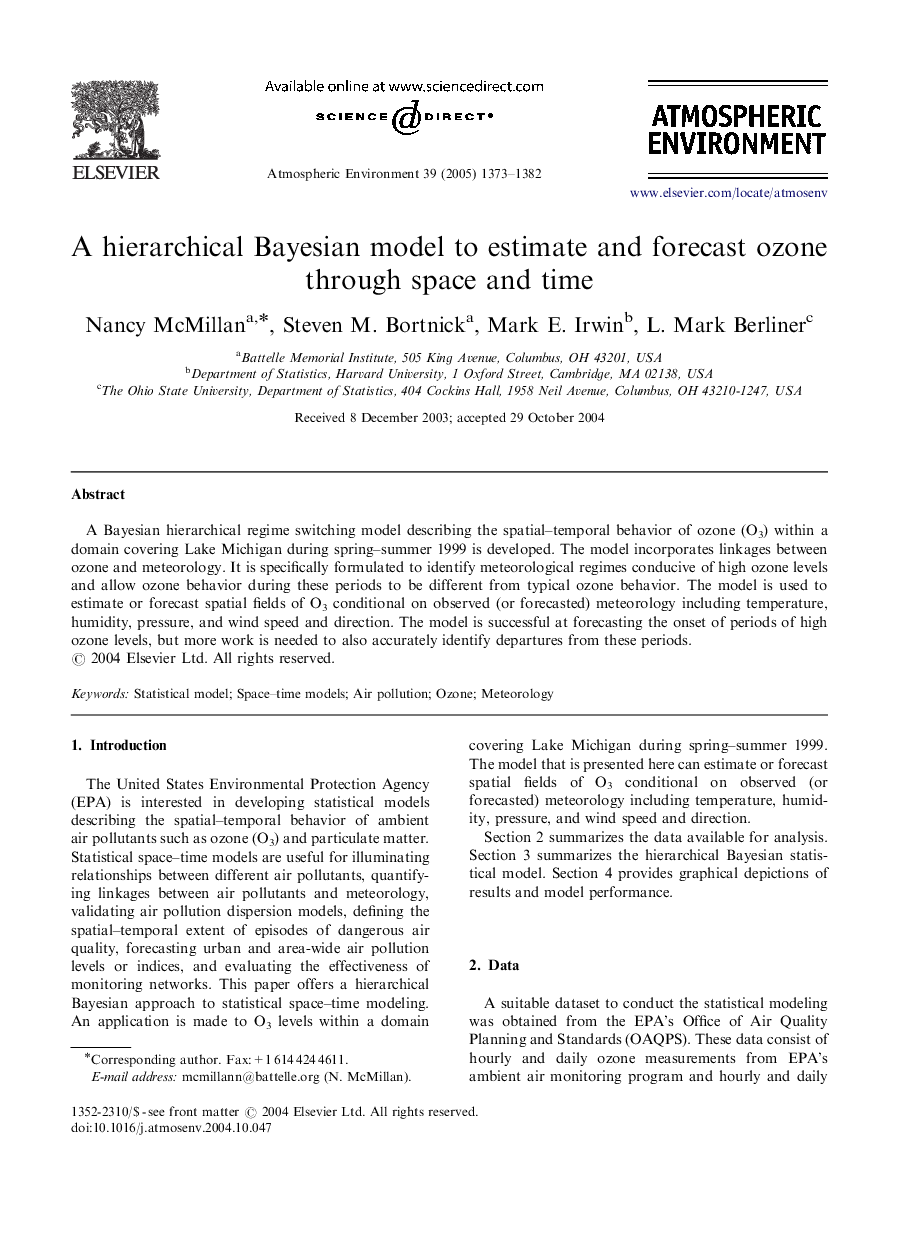 A hierarchical Bayesian model to estimate and forecast ozone through space and time