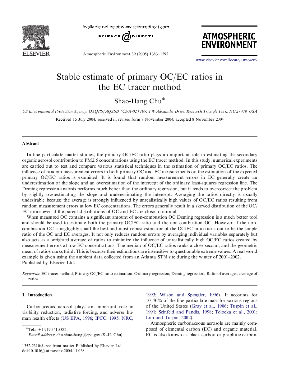 Stable estimate of primary OC/EC ratios in the EC tracer method