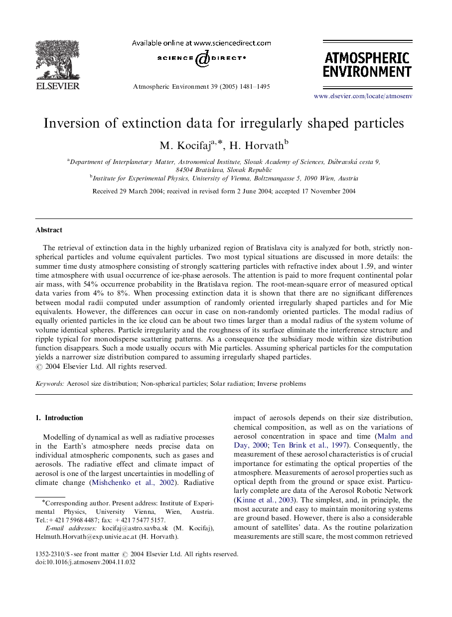 Inversion of extinction data for irregularly shaped particles