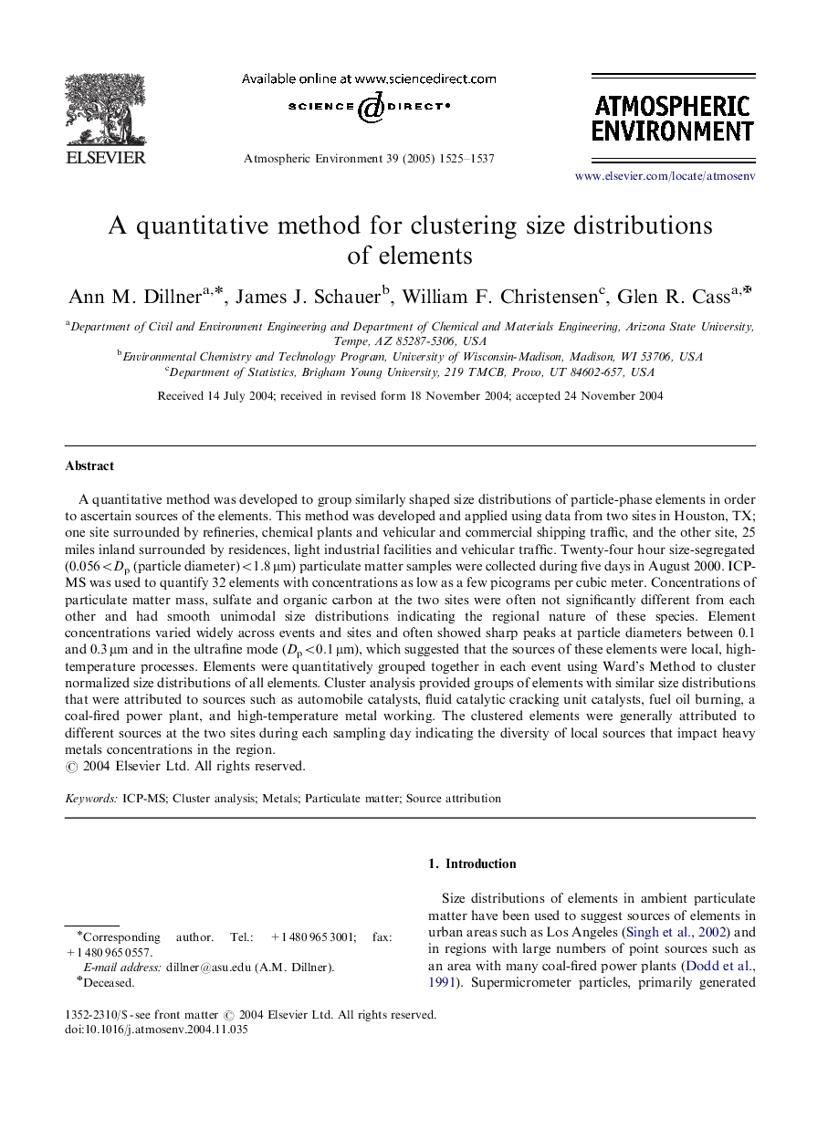 A quantitative method for clustering size distributions of elements