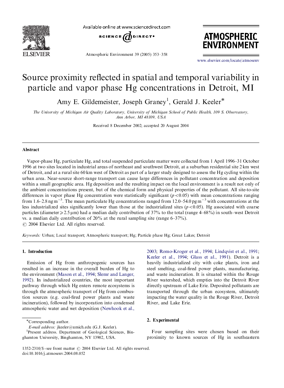 Source proximity reflected in spatial and temporal variability in particle and vapor phase Hg concentrations in Detroit, MI