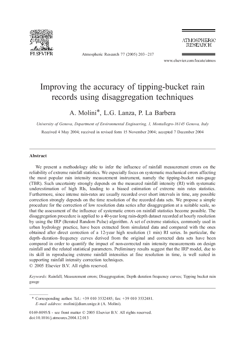 Improving the accuracy of tipping-bucket rain records using disaggregation techniques