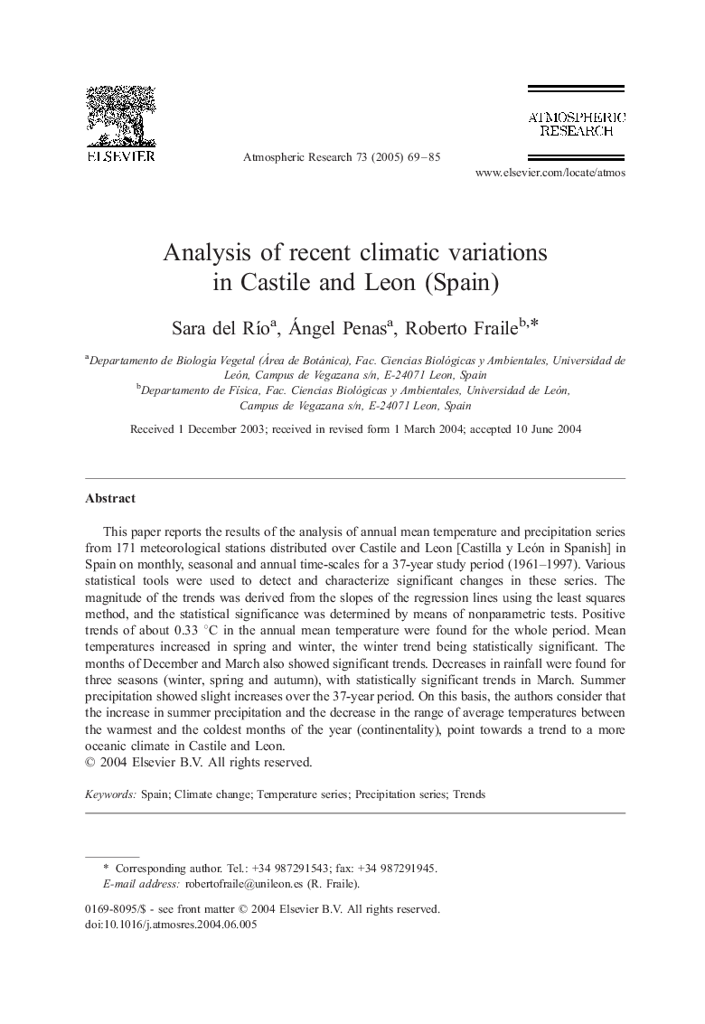 Analysis of recent climatic variations in Castile and Leon (Spain)