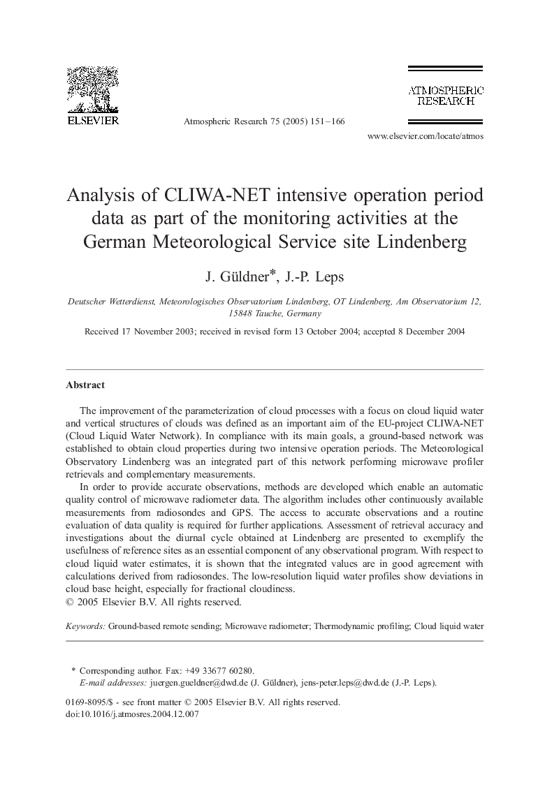 Analysis of CLIWA-NET intensive operation period data as part of the monitoring activities at the German Meteorological Service site Lindenberg