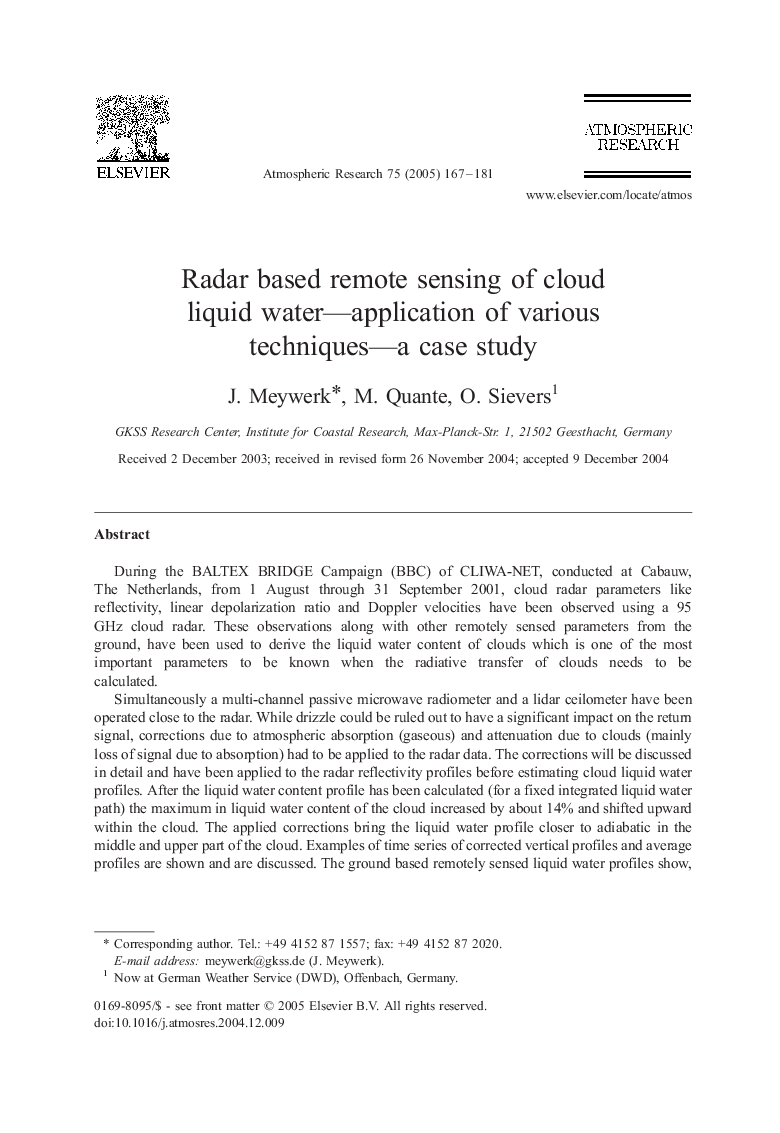 Radar based remote sensing of cloud liquid water-application of various techniques-a case study