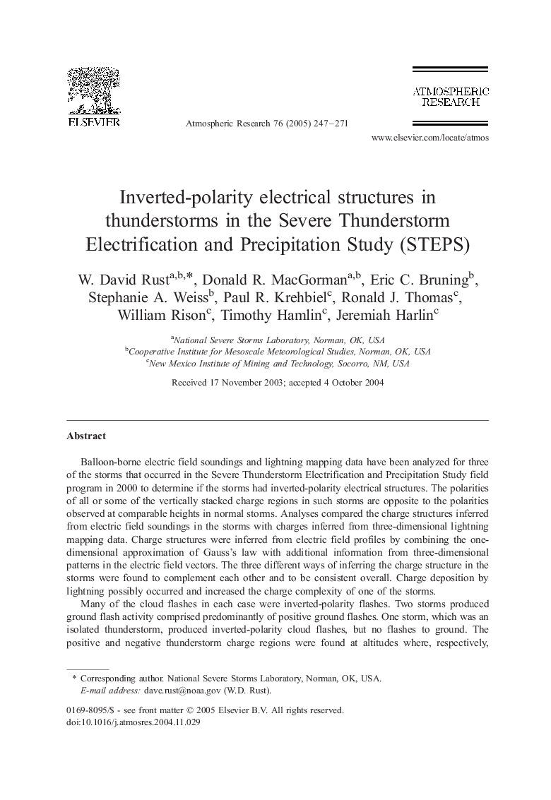 Inverted-polarity electrical structures in thunderstorms in the Severe Thunderstorm Electrification and Precipitation Study (STEPS)