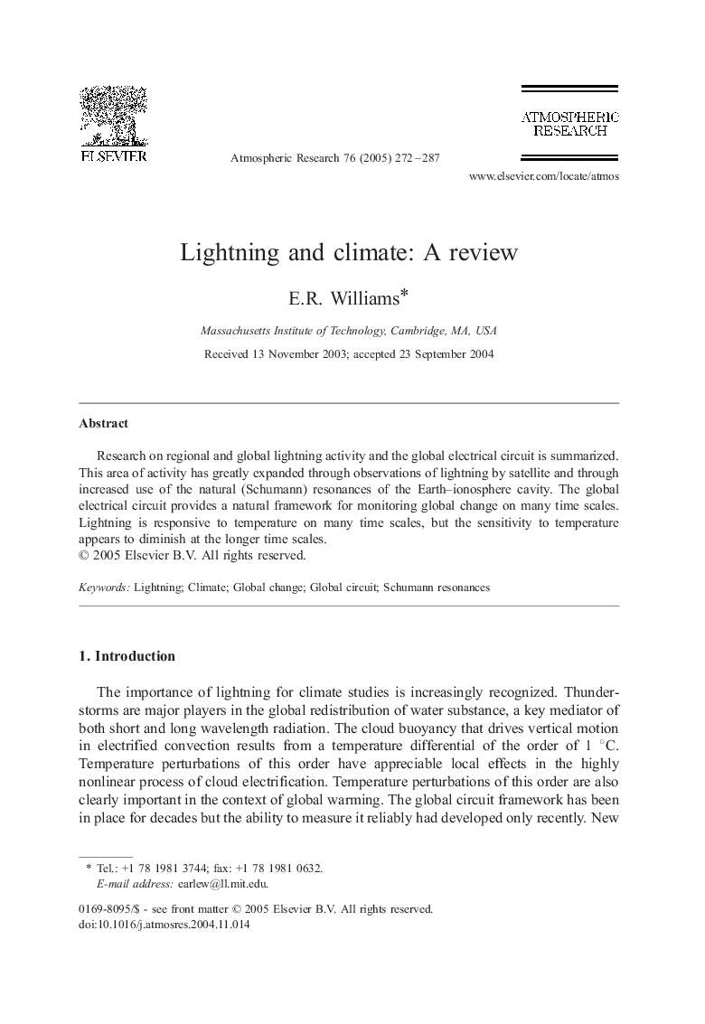 Lightning and climate: A review