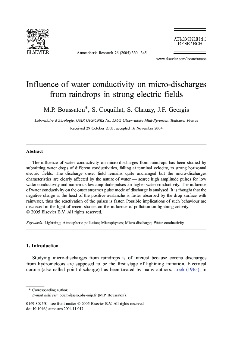 Influence of water conductivity on micro-discharges from raindrops in strong electric fields