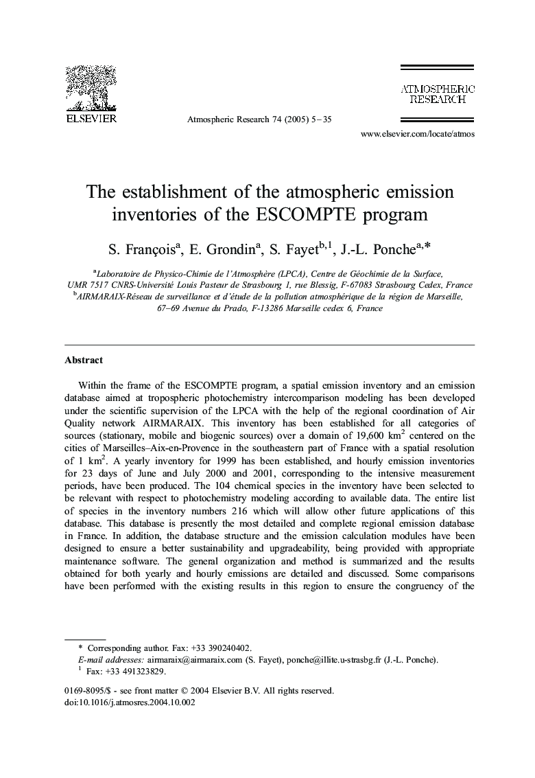 عکس صفحه اول مقاله: The establishment of the atmospheric emission inventories of the ESCOMPTE program The establishment of the atmospheric emission inventories of the ESCOMPTE program