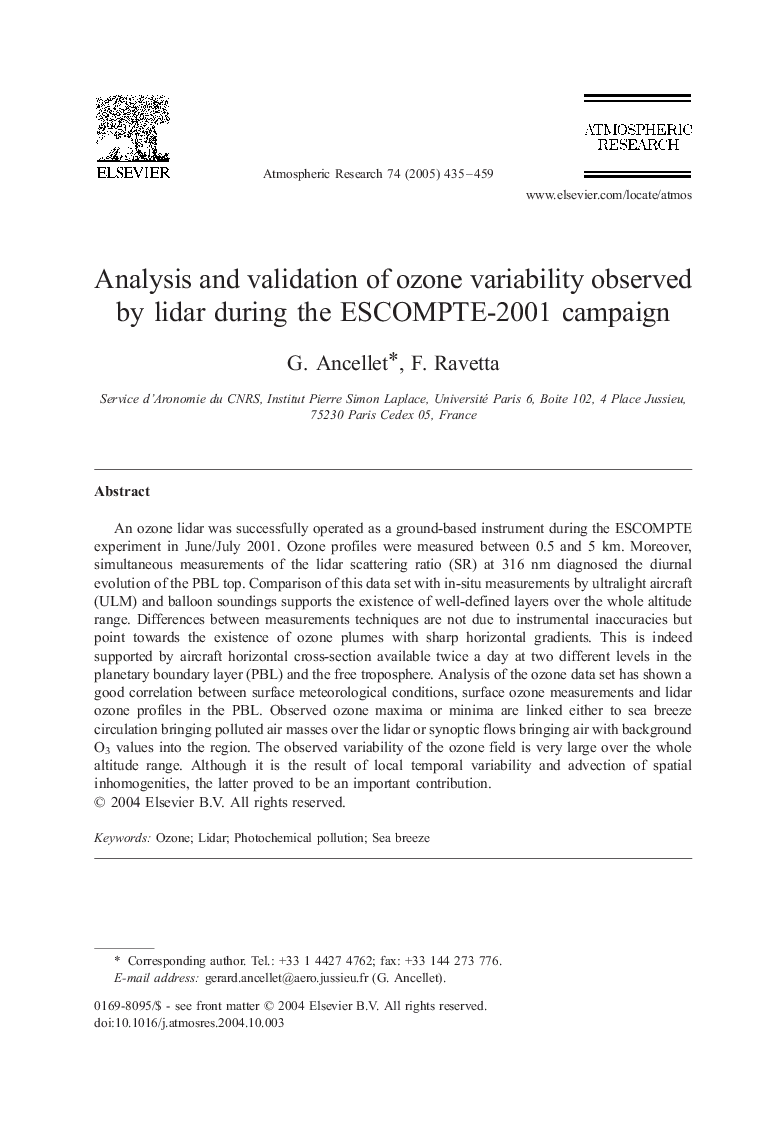 Analysis and validation of ozone variability observed by lidar during the ESCOMPTE-2001 campaign