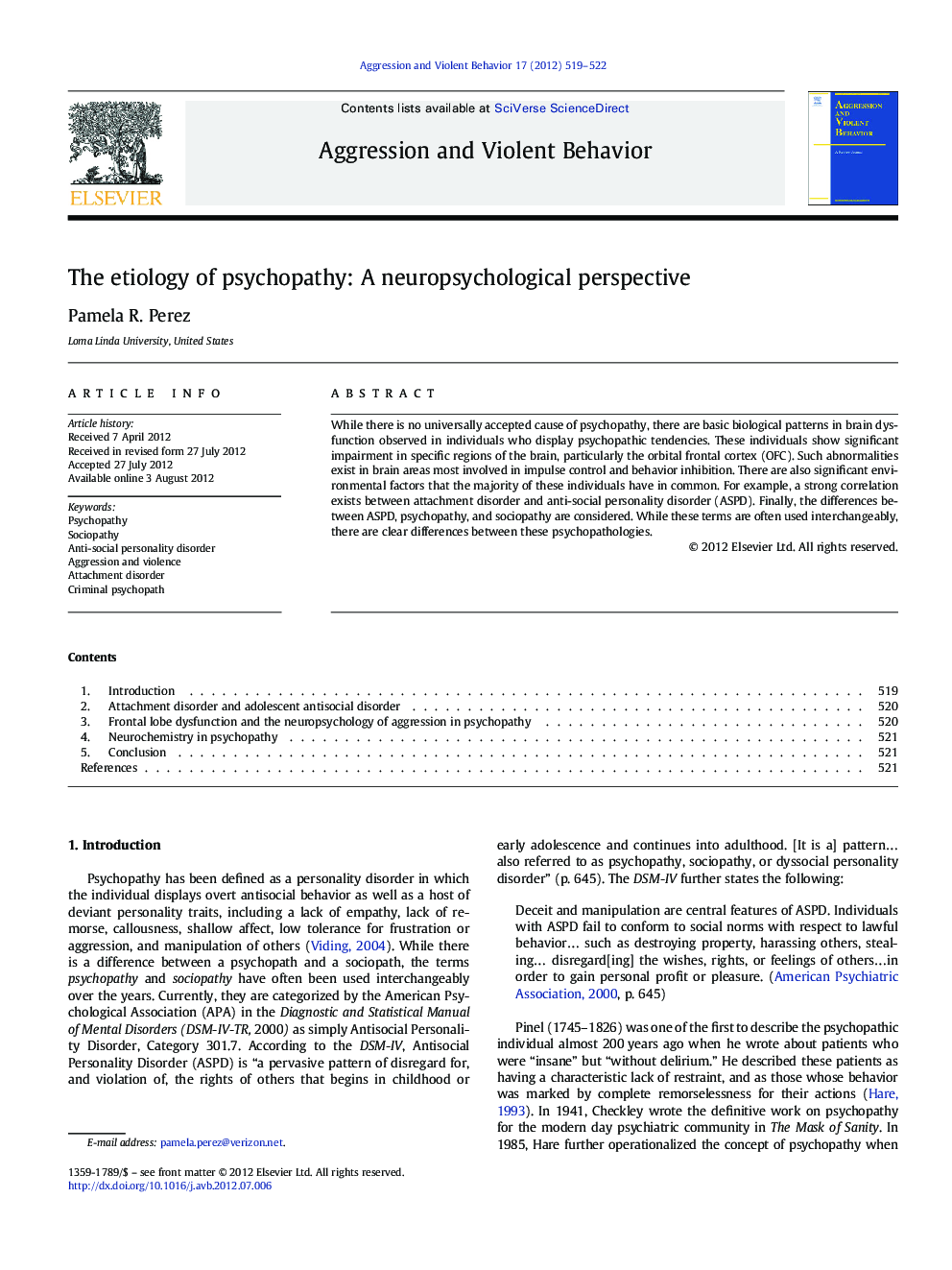 The etiology of psychopathy: A neuropsychological perspective