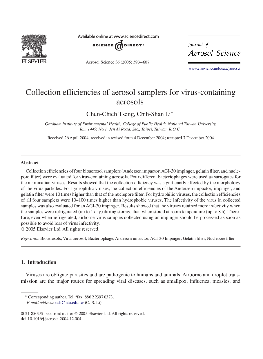 Collection efficiencies of aerosol samplers for virus-containing aerosols