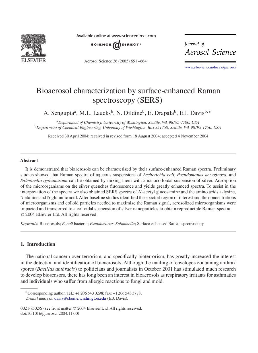 Bioaerosol characterization by surface-enhanced Raman spectroscopy (SERS)