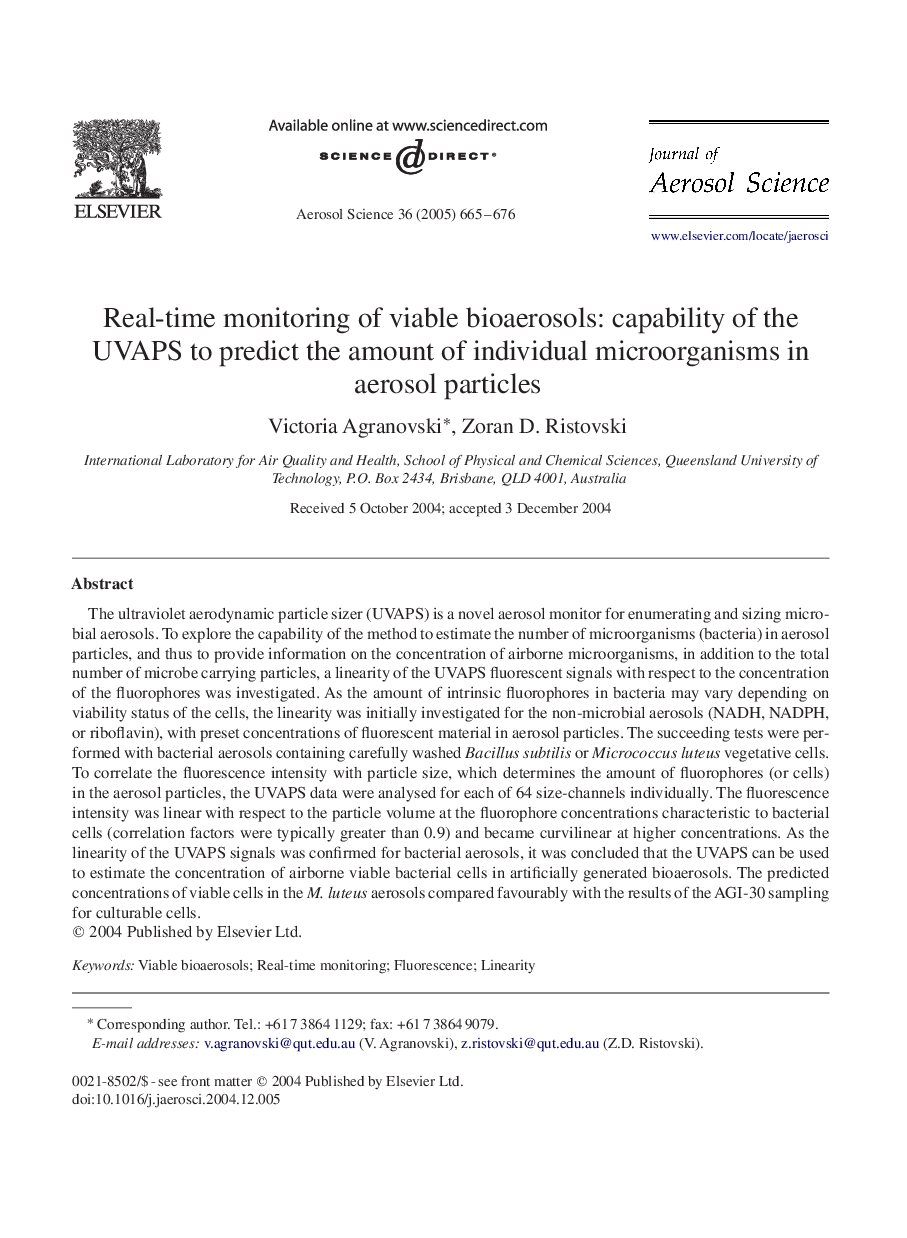 Real-time monitoring of viable bioaerosols: capability of the UVAPS to predict the amount of individual microorganisms in aerosol particles