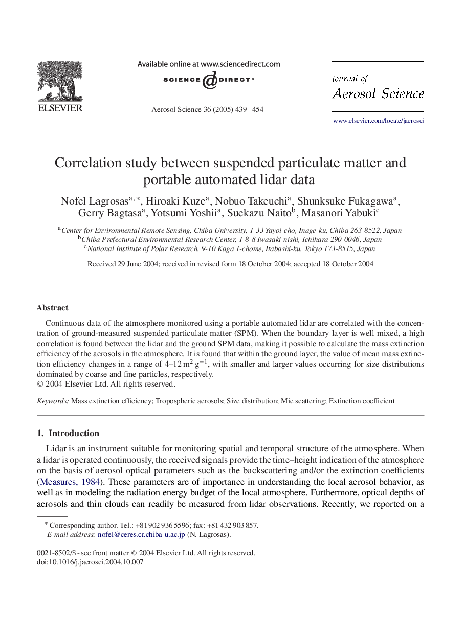 Correlation study between suspended particulate matter and portable automated lidar data