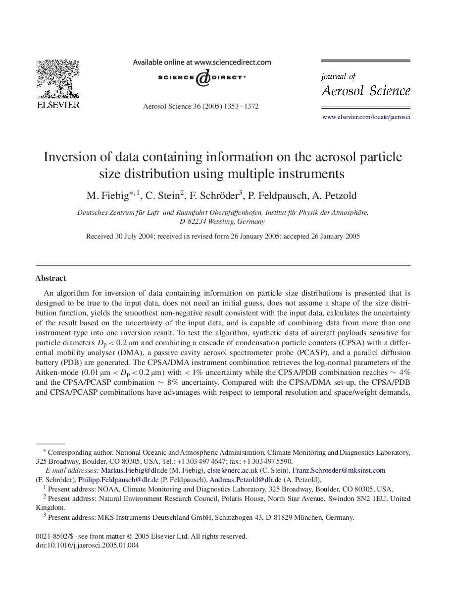 Inversion of data containing information on the aerosol particle size distribution using multiple instruments