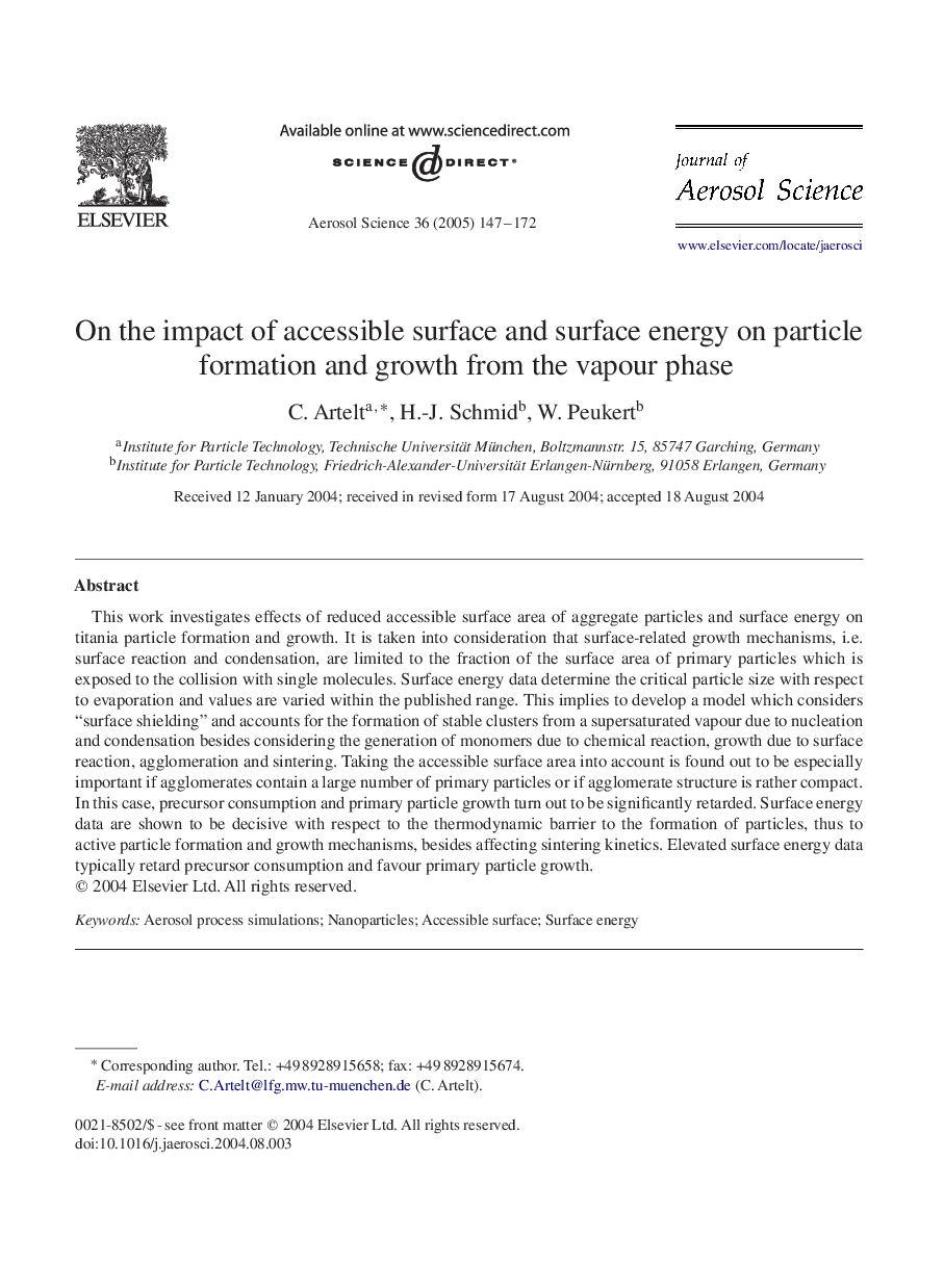 On the impact of accessible surface and surface energy on particle formation and growth from the vapour phase