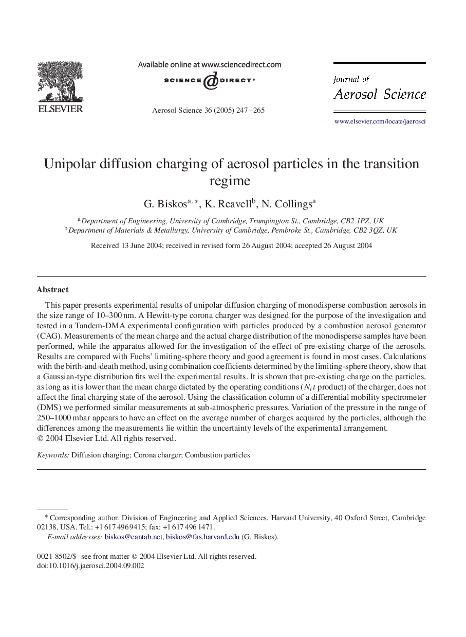 Unipolar diffusion charging of aerosol particles in the transition regime