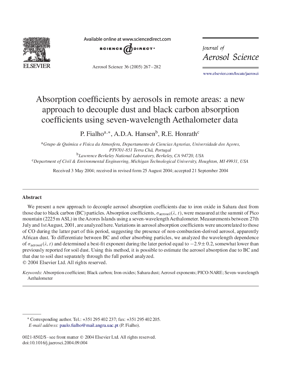 Absorption coefficients by aerosols in remote areas: a new approach to decouple dust and black carbon absorption coefficients using seven-wavelength Aethalometer data