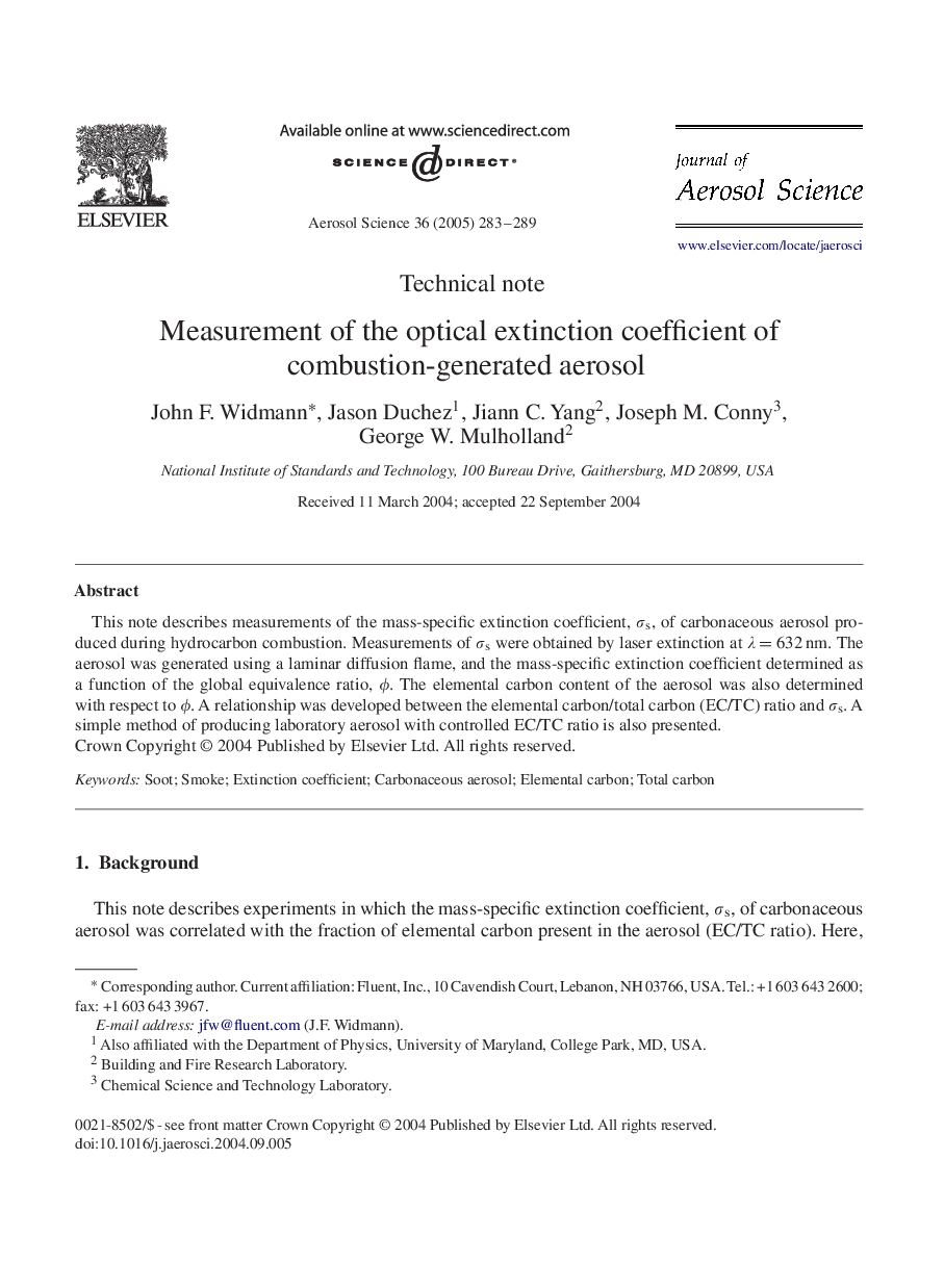 Measurement of the optical extinction coefficient of combustion-generated aerosol
