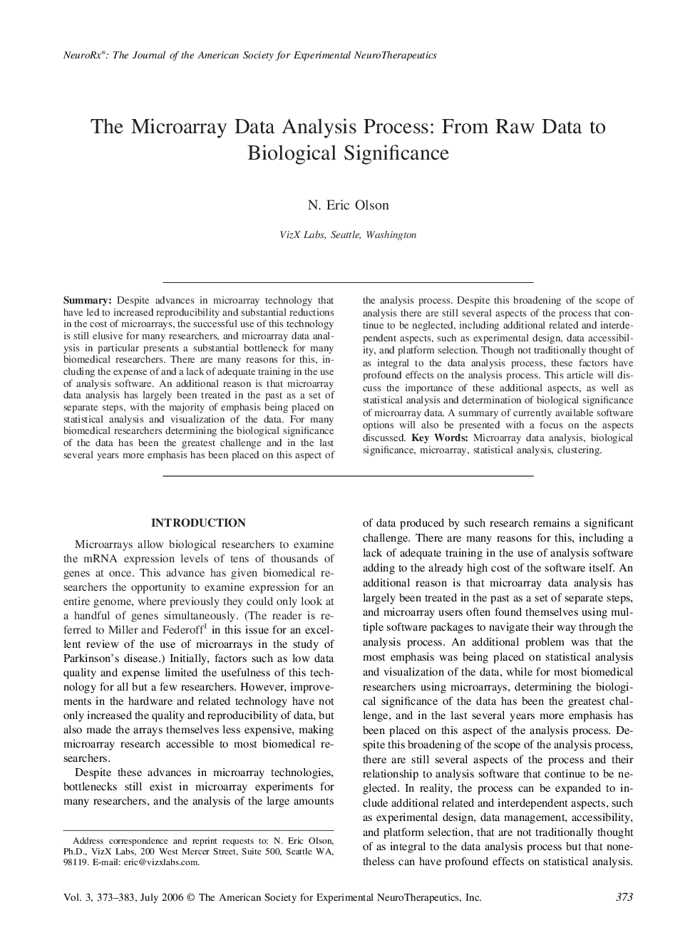 The Microarray Data Analysis Process: From Raw Data to Biological Significance