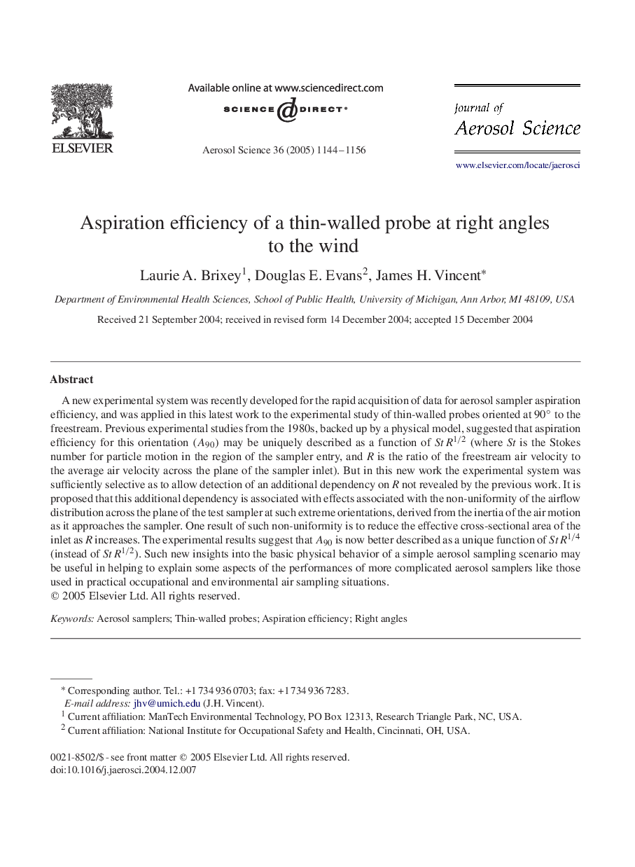 Aspiration efficiency of a thin-walled probe at right angles to the wind