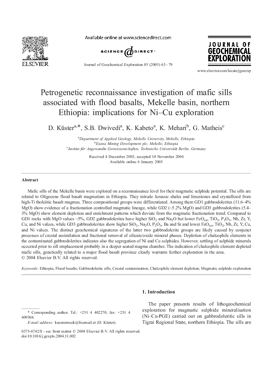 Petrogenetic reconnaissance investigation of mafic sills associated with flood basalts, Mekelle basin, northern Ethiopia: implications for Ni-Cu exploration