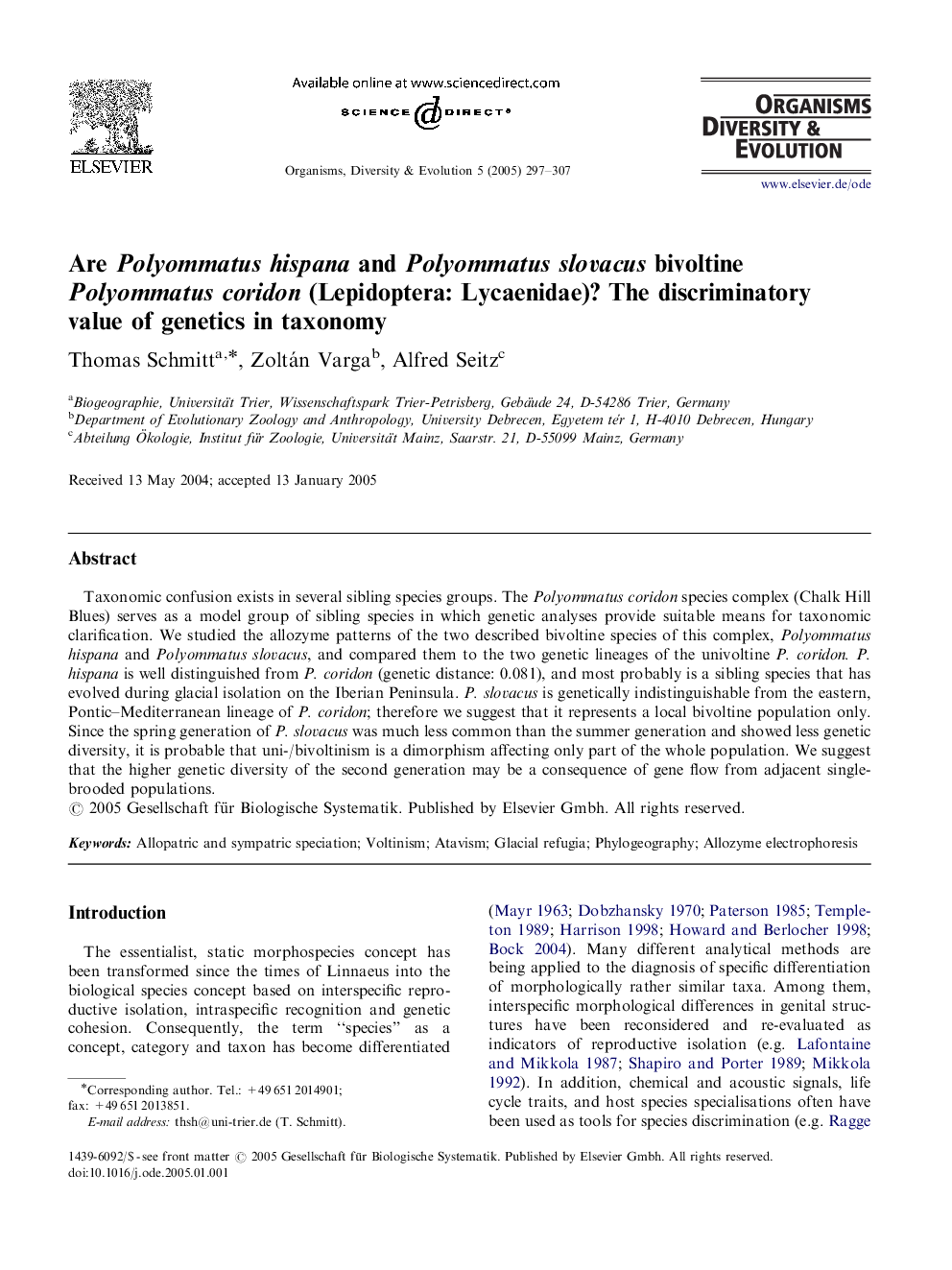 Are Polyommatus hispana and Polyommatus slovacus bivoltine Polyommatus coridon (Lepidoptera: Lycaenidae)? The discriminatory value of genetics in taxonomy