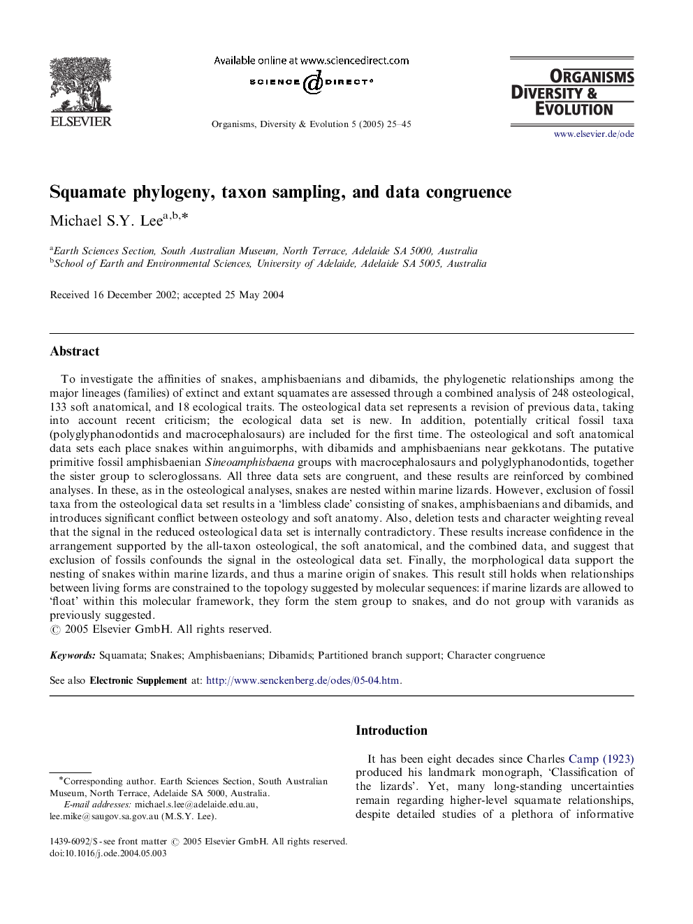 Squamate phylogeny, taxon sampling, and data congruence