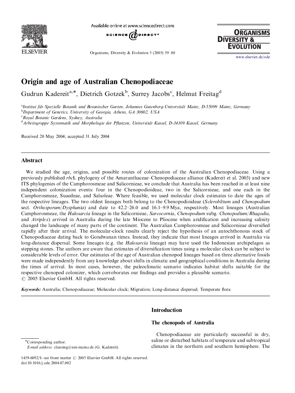 Origin and age of Australian Chenopodiaceae