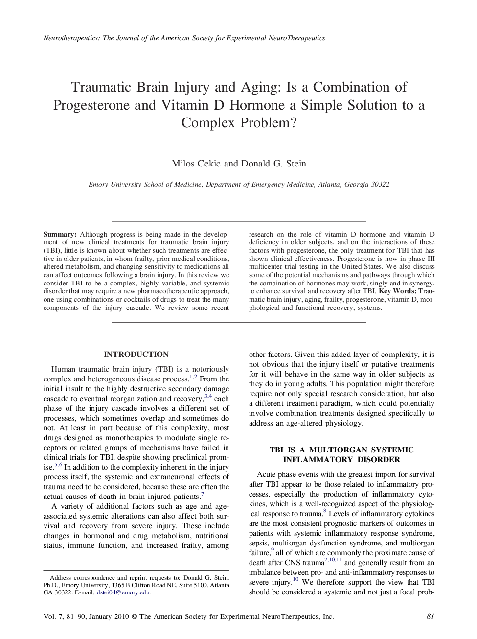 Traumatic Brain Injury and Aging: Is a Combination of Progesterone and Vitamin D Hormone a Simple Solution to a Complex Problem?