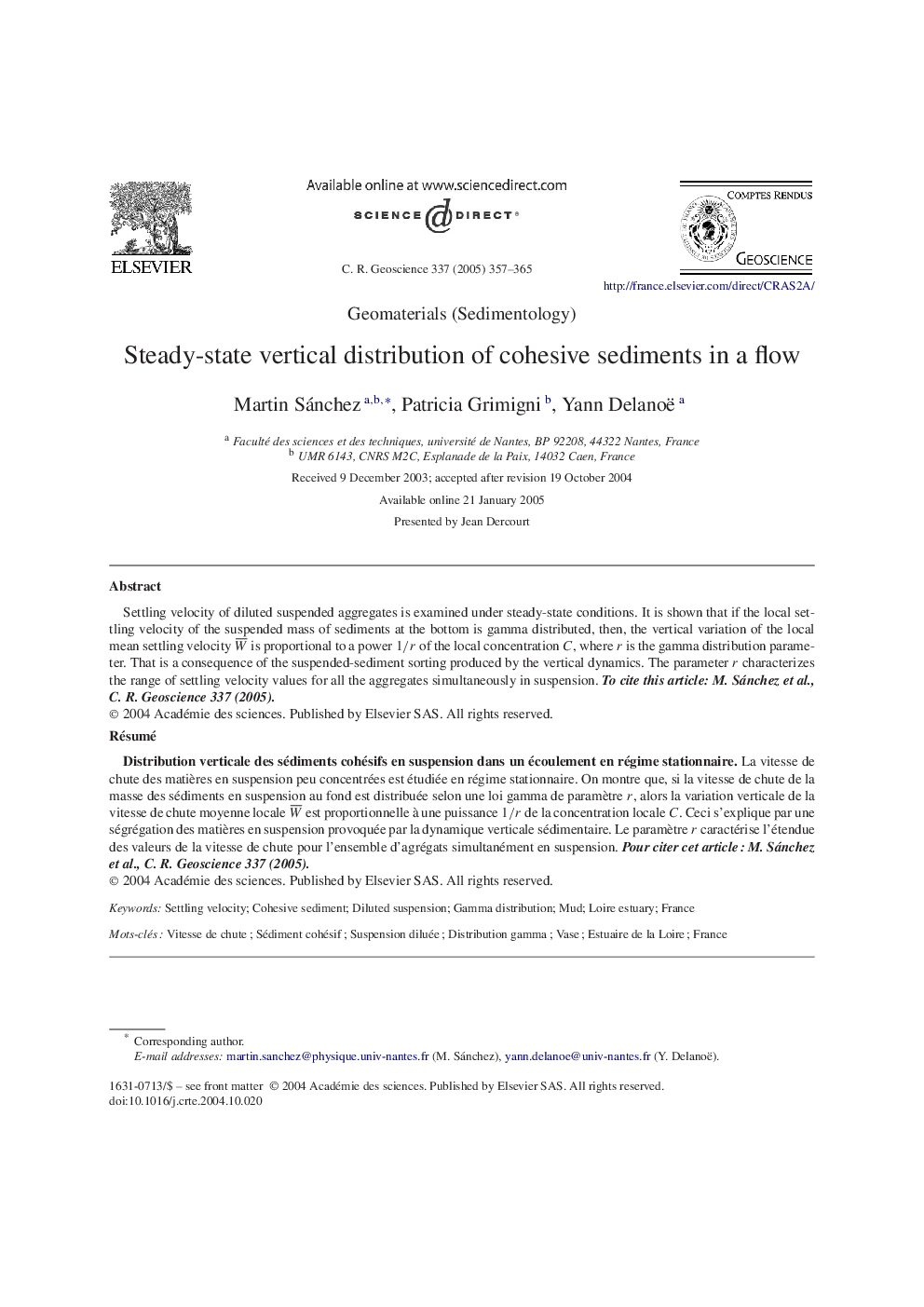 Steady-state vertical distribution of cohesive sediments in a flow