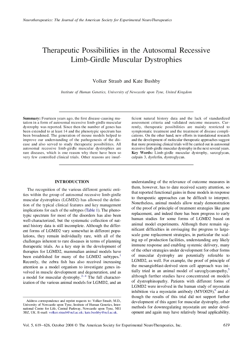 عکس صفحه اول مقاله: Therapeutic Possibilities in the Autosomal Recessive Limb-Girdle Muscular Dystrophies Therapeutic Possibilities in the Autosomal Recessive Limb-Girdle Muscular Dystrophies