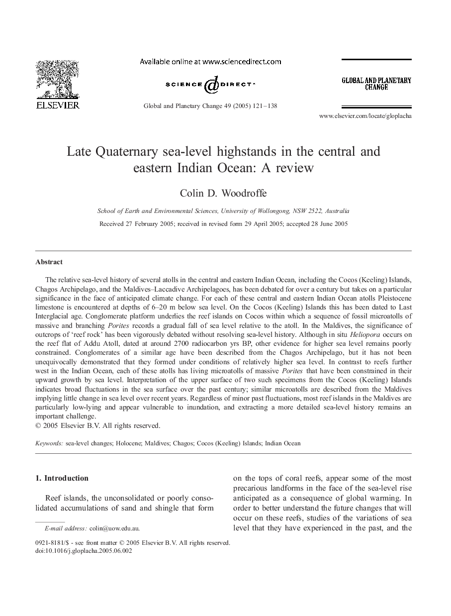 Late Quaternary sea-level highstands in the central and eastern Indian Ocean: A review