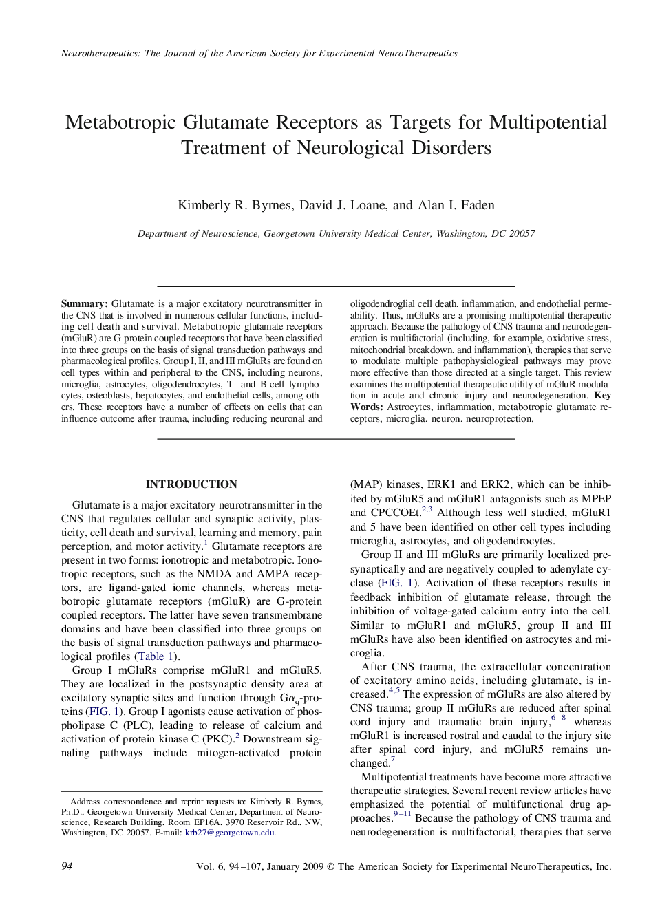 Metabotropic Glutamate Receptors as Targets for Multipotential Treatment of Neurological Disorders