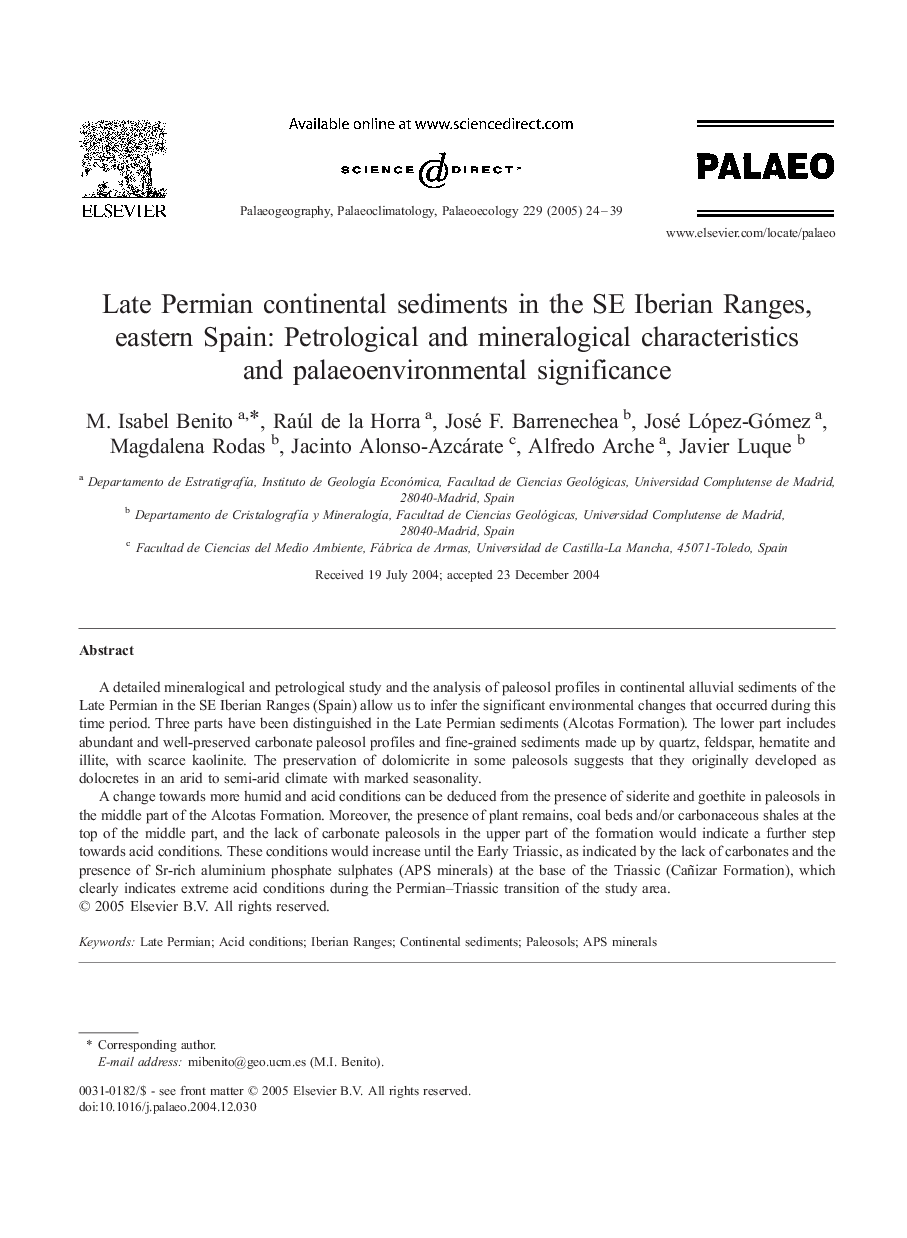 Late Permian continental sediments in the SE Iberian Ranges, eastern Spain: Petrological and mineralogical characteristics and palaeoenvironmental significance