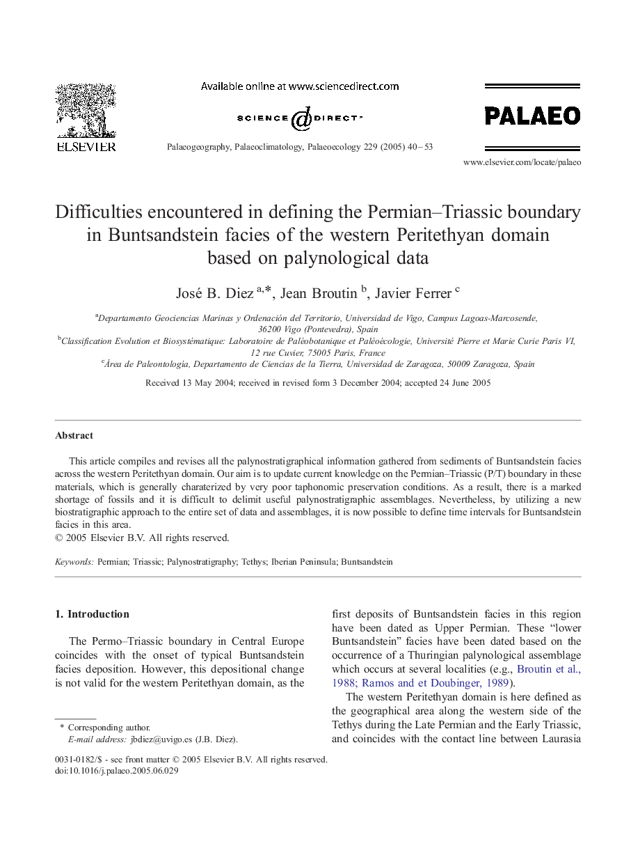 Difficulties encountered in defining the Permian-Triassic boundary in Buntsandstein facies of the western Peritethyan domain based on palynological data