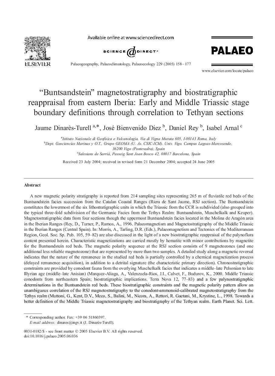 “Buntsandstein” magnetostratigraphy and biostratigraphic reappraisal from eastern Iberia: Early and Middle Triassic stage boundary definitions through correlation to Tethyan sections