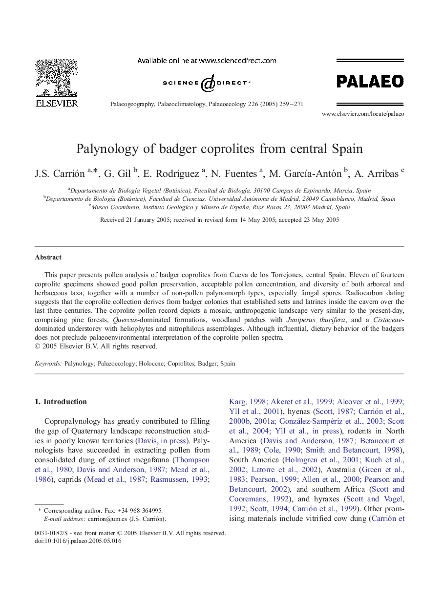 Palynology of badger coprolites from central Spain