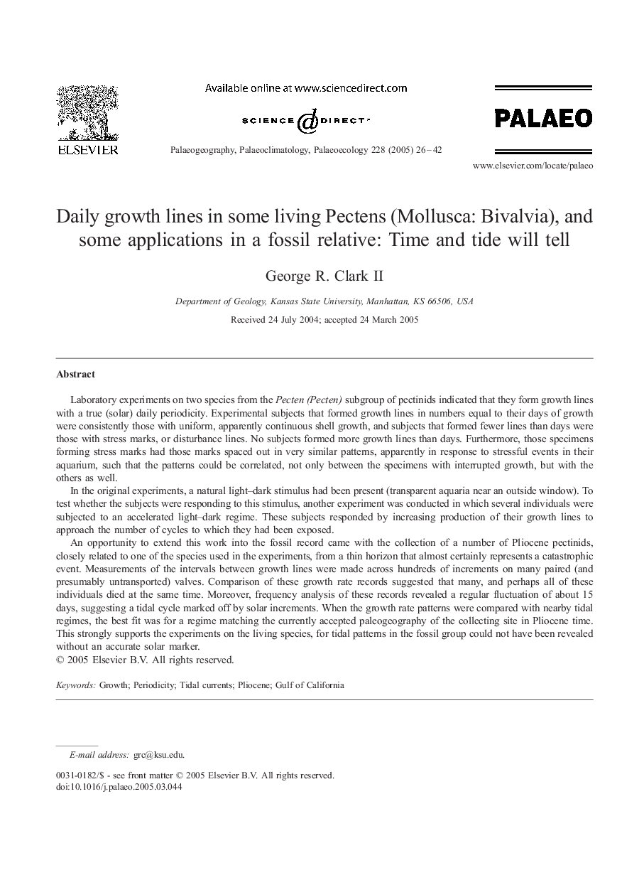 Daily growth lines in some living Pectens (Mollusca: Bivalvia), and some applications in a fossil relative: Time and tide will tell