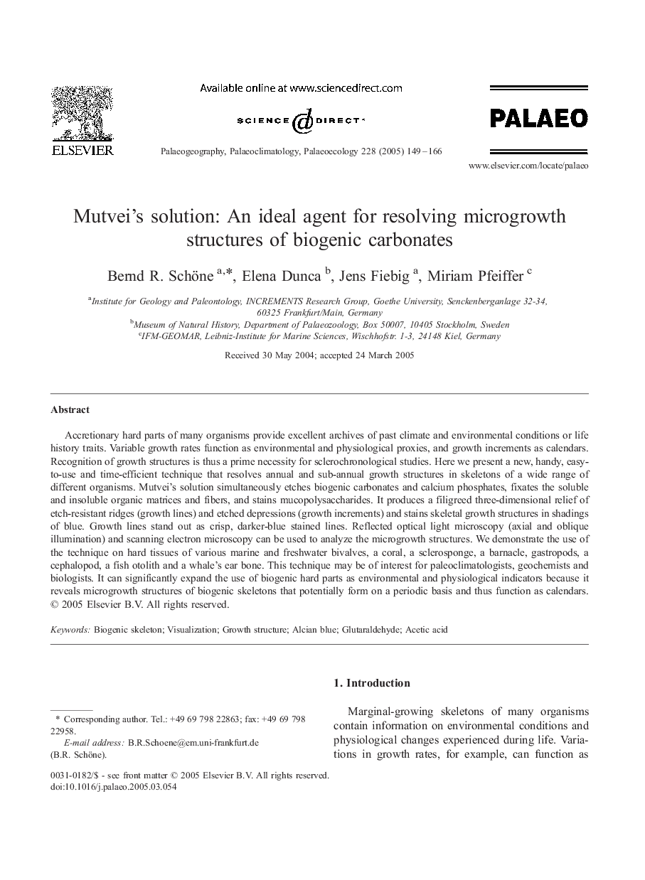 Mutvei's solution: An ideal agent for resolving microgrowth structures of biogenic carbonates