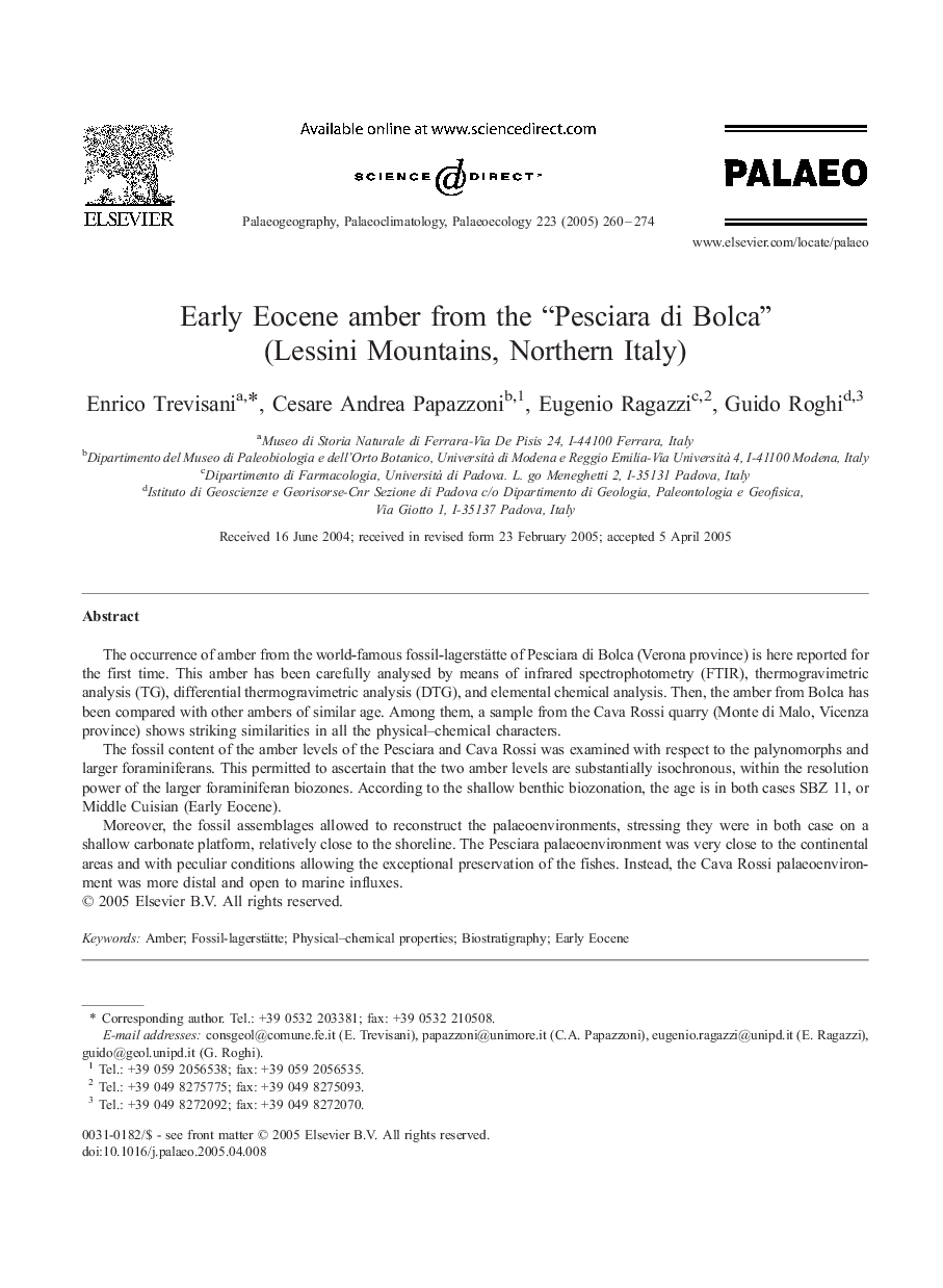 Early Eocene amber from the “Pesciara di Bolca” (Lessini Mountains, Northern Italy)