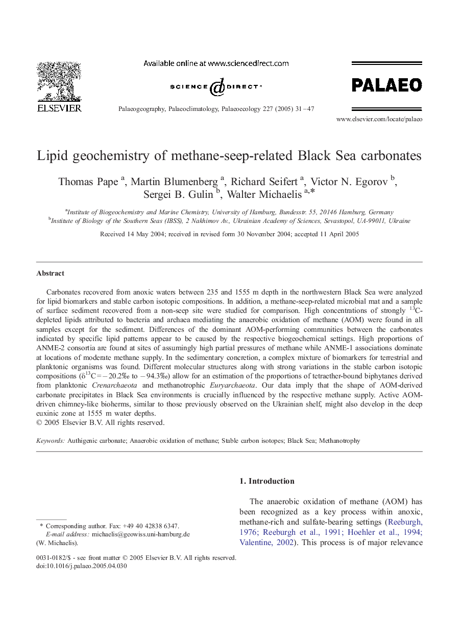 Lipid geochemistry of methane-seep-related Black Sea carbonates