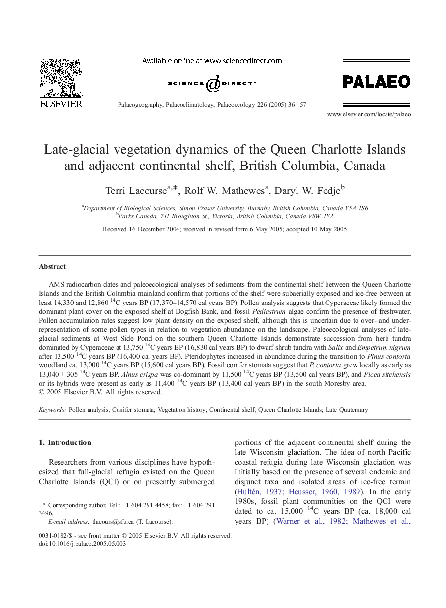 Late-glacial vegetation dynamics of the Queen Charlotte Islands and adjacent continental shelf, British Columbia, Canada