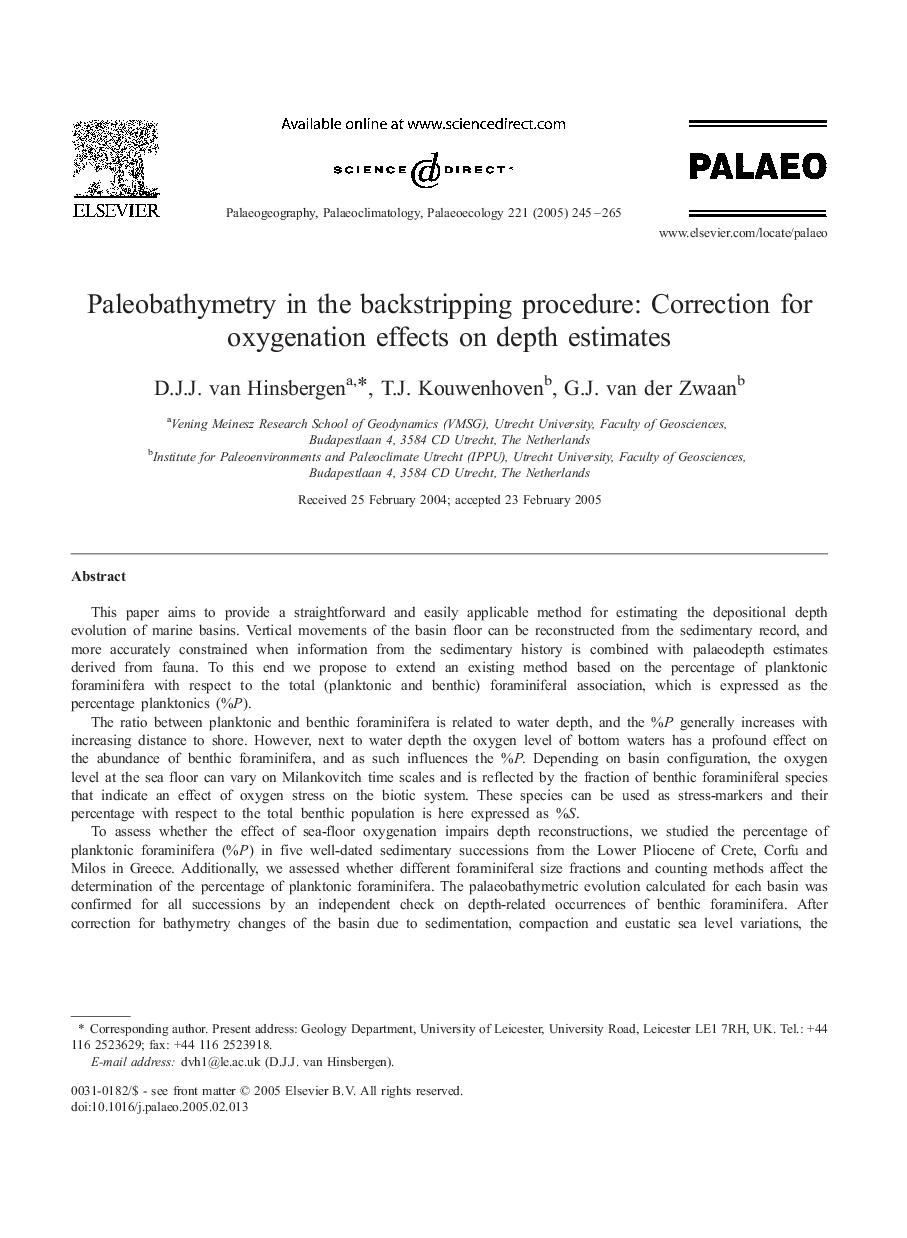 Paleobathymetry in the backstripping procedure: Correction for oxygenation effects on depth estimates